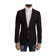 Slanke Bruine Wollen Blazer Jas Dolce & Gabbana , Brown , Heren