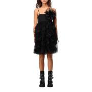 Korte Tule en Organza Jurk Twinset , Black , Dames