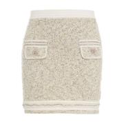 Beige Glitter Mini Rok Franje Detail Blugirl , Beige , Dames