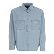 Denim Geweven Indigo Overhemd met Lange Mouwen Obey , Blue , Heren