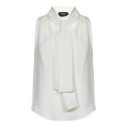 Witte Zijden Georgette Top met Lavallire Kraag Tom Ford , White , Dame...