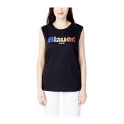 Zwarte Katoenen T-shirt Lente/Zomer Collectie Blauer , Black , Dames