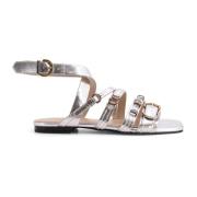 Gelamineerde leren sandalen met verstelbare bandjes Pinko , Gray , Dam...