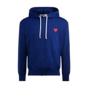 Blauwe hoodie met rood hartlogo Comme des Garçons Play , Blue , Heren