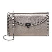 Studded Leren Kettingportemonnee Zilver Valentino Garavani , Gray , Da...