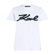 Witte Geborduurde Handtekening T-Shirt Karl Lagerfeld , White , Dames