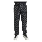 Zwarte Zijden Hoefijzerprint Broek Dolce & Gabbana , Black , Heren