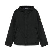 Zwarte Windbreaker Jas met Logo Badge Stone Island , Black , Heren