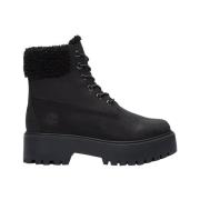 Zwarte Leren Enkellaarzen Timberland , Black , Dames