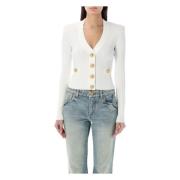 Klassieke V-hals Vest Balmain , White , Dames