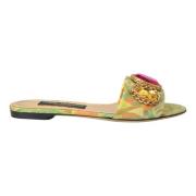 Groene Kristal Jacquard Platte Sandalen Dolce & Gabbana , Multicolor ,...