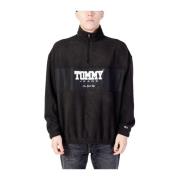 Zwarte Polyester Hoodless Sweatshirt Tommy Jeans , Black , Heren