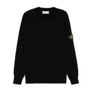 Zwarte Katoenen Gebreide Trui Stone Island , Black , Heren