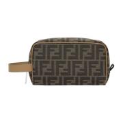 Bruine Jacquard Toilettas met Rits Fendi , Brown , Heren