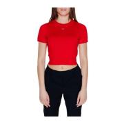 Comfortabele Gebreide Korte Mouw Top Tommy Jeans , Red , Dames