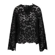 Macramé kanten blouse met lange mouwen Nude , Black , Dames