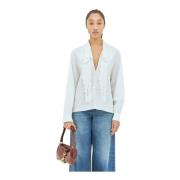 Geborduurde Katoenen Poplin Lavallière Shirt Chloé , White , Dames