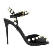 Parelversierde Zwarte Leren Hakken Sandalen Dolce & Gabbana , Black , ...