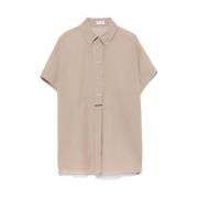 Zandbruine Button-Down Shirt Brunello Cucinelli , Beige , Dames