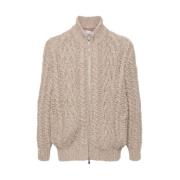 Chunky Cable Knit Rits Sweater Brunello Cucinelli , Beige , Heren