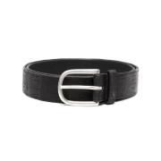 Geëmbosseerde Leren Riem Zwart Zilver Gesp Orciani , Black , Heren