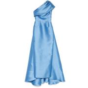 Blauwe Satijnen One-Shoulder Jurk Solace London , Blue , Dames