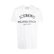 Katoenen Logo Print Crew Neck T-shirt Iceberg , White , Heren