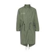 Khaki Ripstop Funnel Hals Jas Sacai , Green , Heren