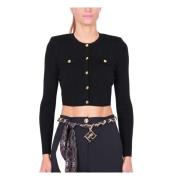 Korte geribbelde gebreide vest zwart Elisabetta Franchi , Black , Dame...