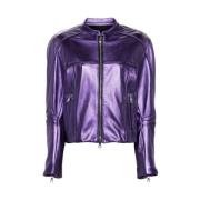 Metallic Finish Leren Jas Laquan Smith , Purple , Dames