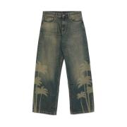 Poederblauwe Jeans met Klassieke Stijl Palm Angels , Black , Heren