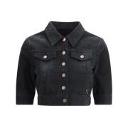 Denim jack met klassieke kraag Prada , Black , Dames