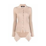 Nude Asymmetrische Geribbelde Cardigan Top Andrea Adamo , Beige , Dame...