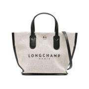 Canvas Logo Print Schoudertas Longchamp , Beige , Dames