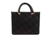 Rafia Jacquard Shopper Tas met Logo Elisabetta Franchi , Black , Dames