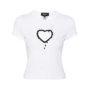 Wit Hart Mesh Versierd T-shirt Dsquared2 , White , Dames