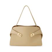 Beige Leren Crossbody Tas Gancini Salvatore Ferragamo , Brown , Dames