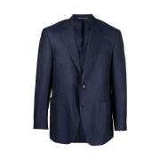 Navy Blauw Wollen Jas Canali , Blue , Heren