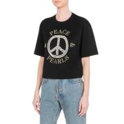 Zwarte Peace Symbool Decor T-Shirt Moschino , Black , Dames