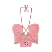 Roze Roze Korsetstijl Katoenen Top Julfer , Pink , Dames