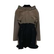 Gelaagde Wol Trekkoord Jas Sacai , Brown , Dames