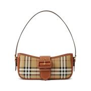 Beige Geruite Patroon Schoudertas Burberry , Beige , Dames