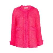 Fuchsia Tweed Fringe Jas Charlott , Pink , Dames