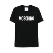 Zwarte Crew Neck Korte Mouwen Shirt Moschino , Black , Heren