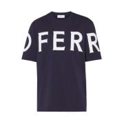 Navy Blue Logo Print T-shirt Salvatore Ferragamo , Blue , Heren