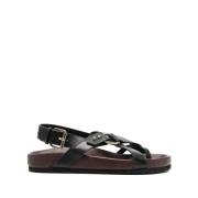 Zwarte Leren Open Teen Slingback Sandalen Soeur , Black , Dames