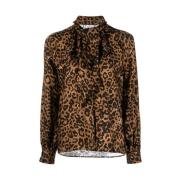 Luipaardprint Blouse met Strik Vetements , Multicolor , Dames