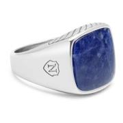 Gentlemen's Silver Signet Ring with Blue Dumortierite Nialaya , Gray ,...