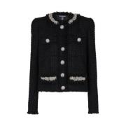 Tweed Geborduurd Jas Kralen Detail Balmain , Black , Dames