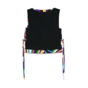 Iride Print Zijden Top met Laagjeszoom Emilio Pucci , Black , Dames